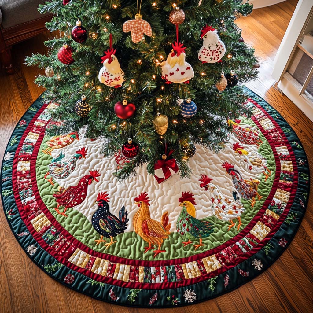 Merry Feathered Friends Christmas Quilted Tree Skirt-Myprintsy