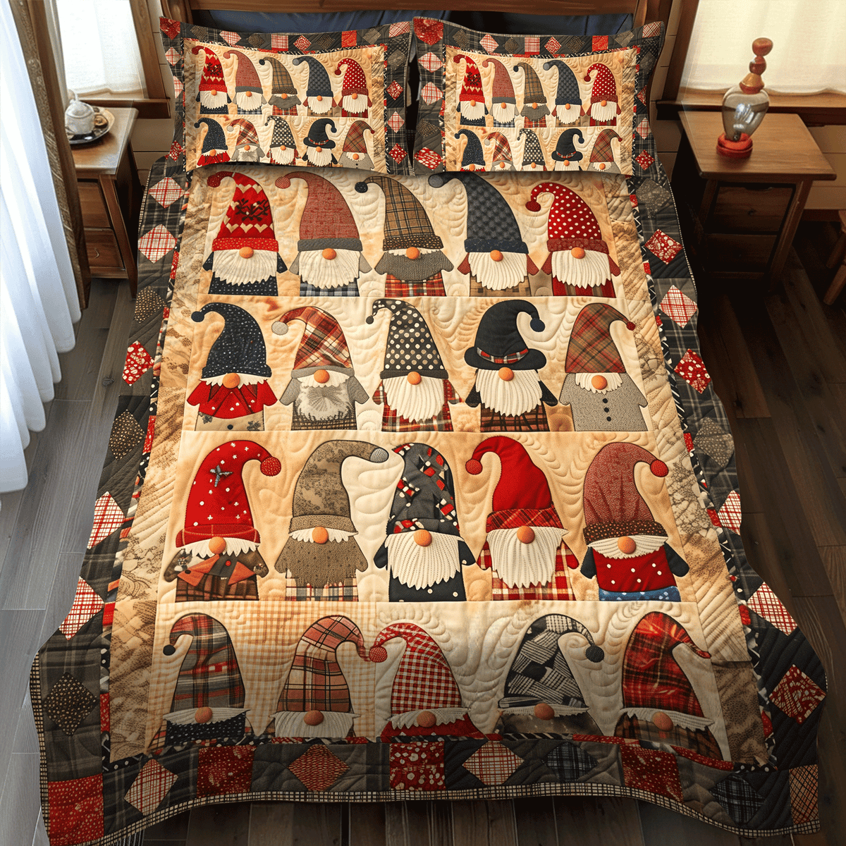 Merry Gnome -Piece Quilted Bedding Set VTQ-Myprintsy