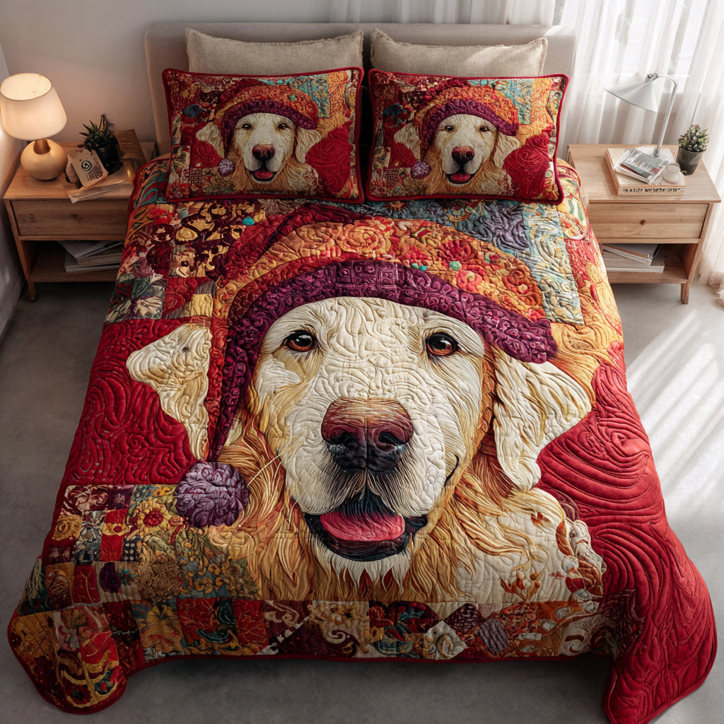 Merry Golden Retriever -Piece Quilted Bedding Set VTQ-Myprintsy