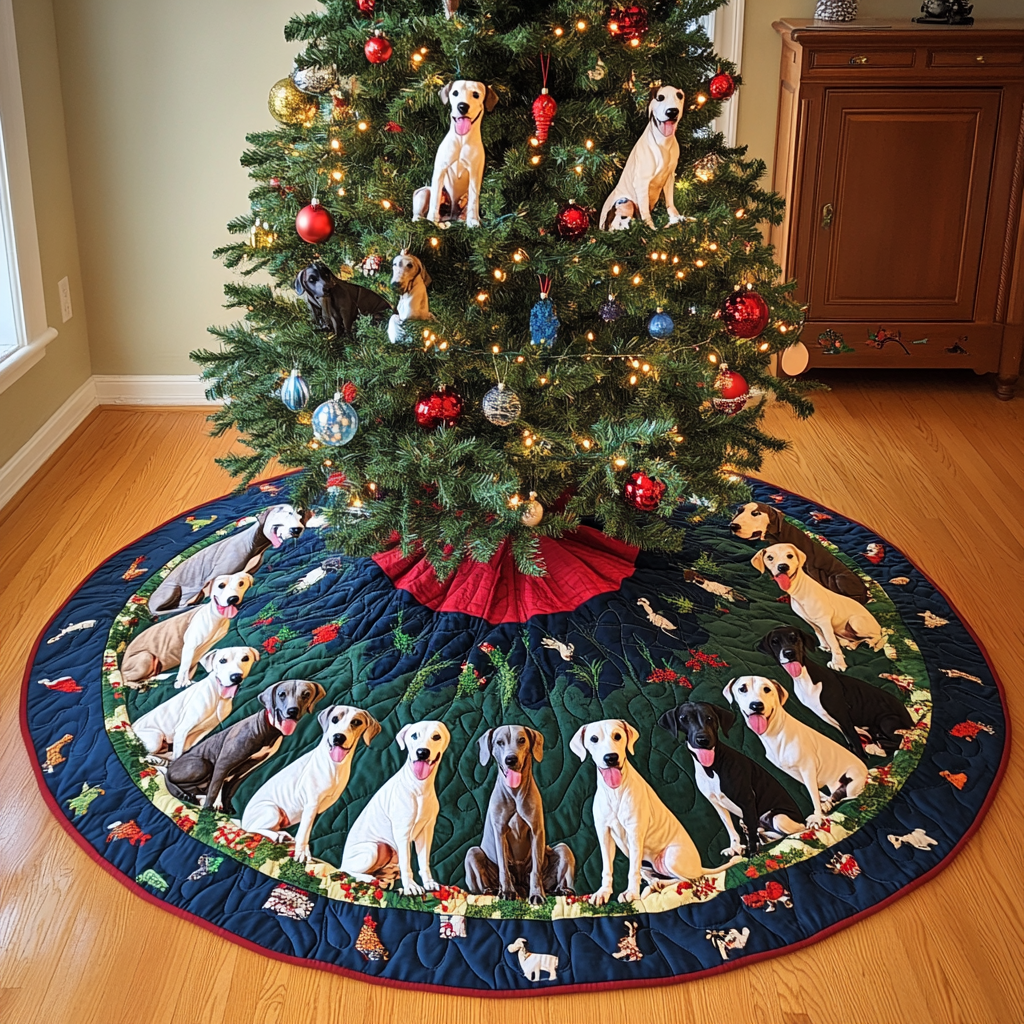 Merry Greyhound Paws Christmas Quilted Tree Skirt-Myprintsy