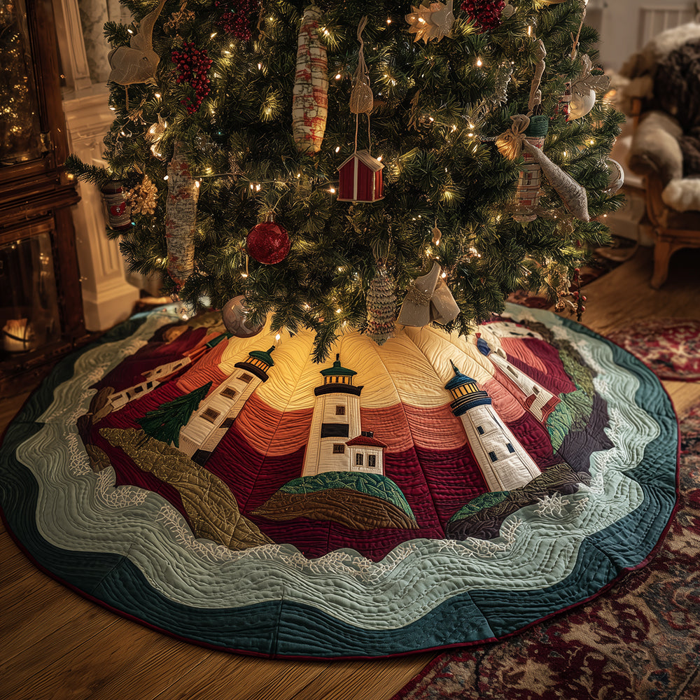 Merry Lighthouse Shores Christmas Quilted Tree Skirt-Myprintsy