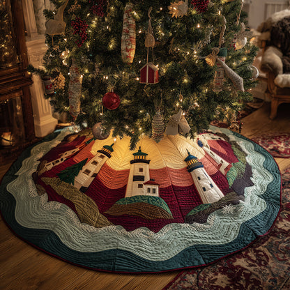 Merry Lighthouse Shores Christmas Quilted Tree Skirt-Myprintsy