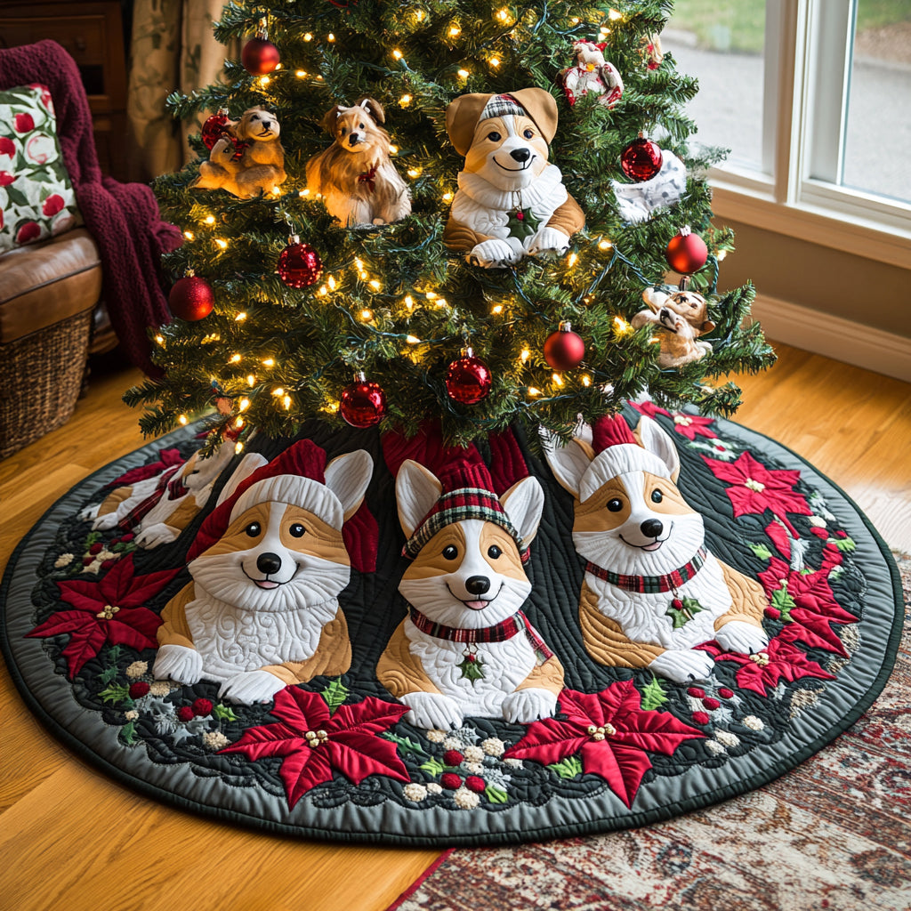 Merry Little Corgi Quilted Christmas Tree Skirt-Myprintsy