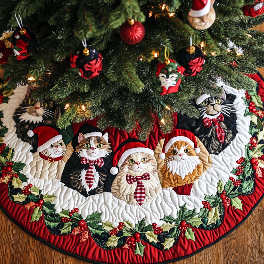 Merry Meows Christmas Quilted Tree Skirt-Myprintsy