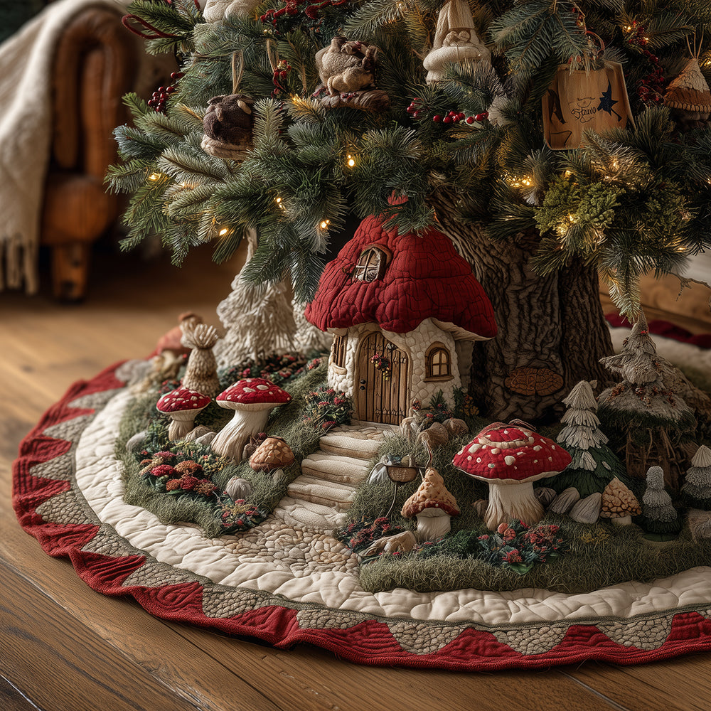 Merry Mushroom Meadow Christmas Quilted Tree Skirt VTQ-Myprintsy