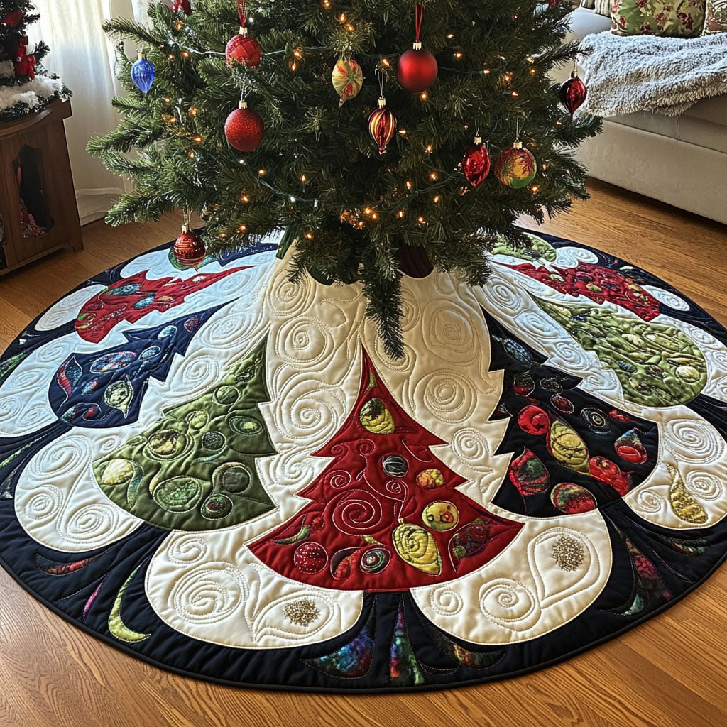 Merry Pine Splendor Quilted Christmas Tree Skirt VTQ-Myprintsy