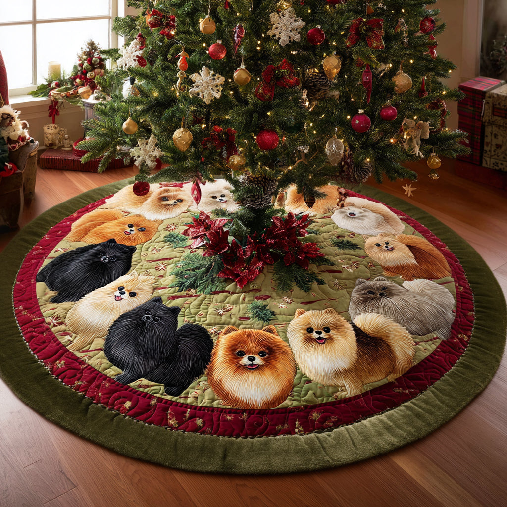 Merry Pom Circle Christmas Quilted Tree Skirt-Myprintsy