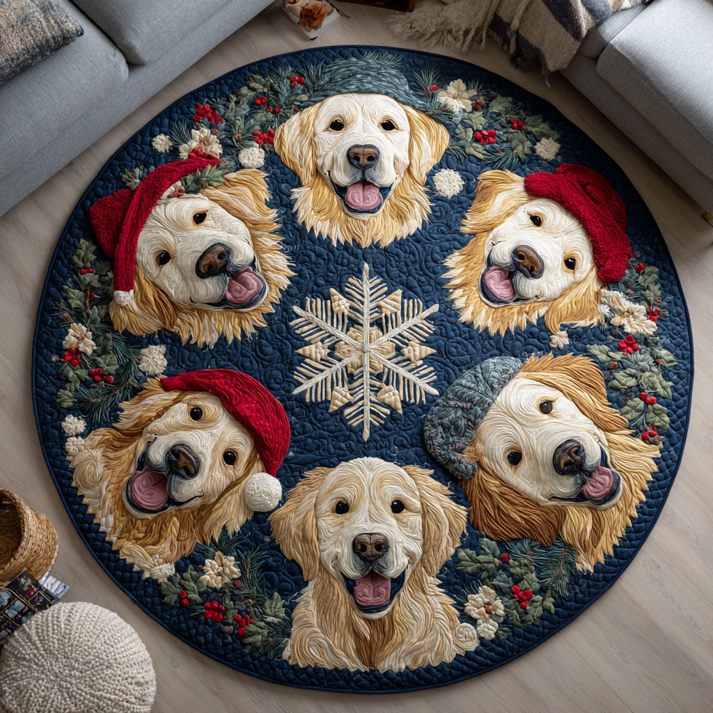 Merry Retriever Quilted Round Mat VTQ-Myprintsy