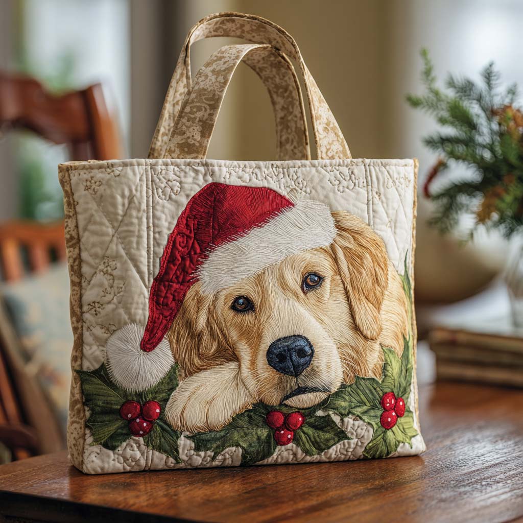 Merry Retriever Quilted Tote Bag VTQ-Myprintsy