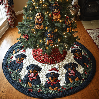 Merry Rottie Christmas Christmas Quilted Tree Skirt VTQ-Myprintsy
