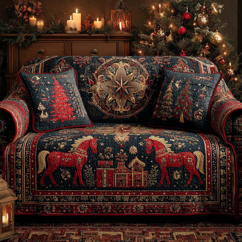 Midnight Barnyard Noel Quilted Sofa Cover VTQ-Myprintsy