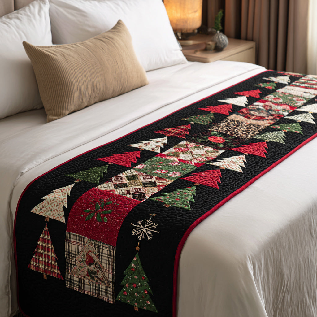 Midnight Christmas Tree Quilted Bed Runner VTQ-Myprintsy