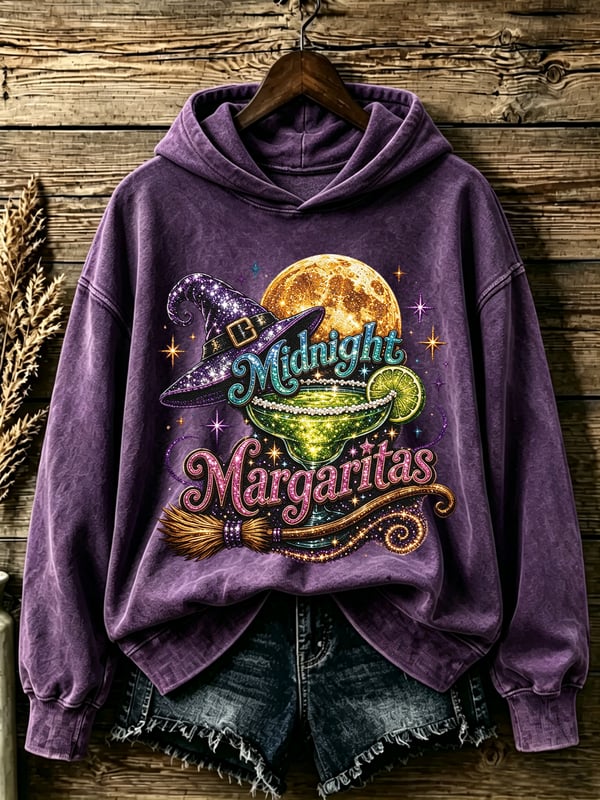 Midnight Margaritas - Halloween Witch Shirt Hooded Sweater-Myprintsy