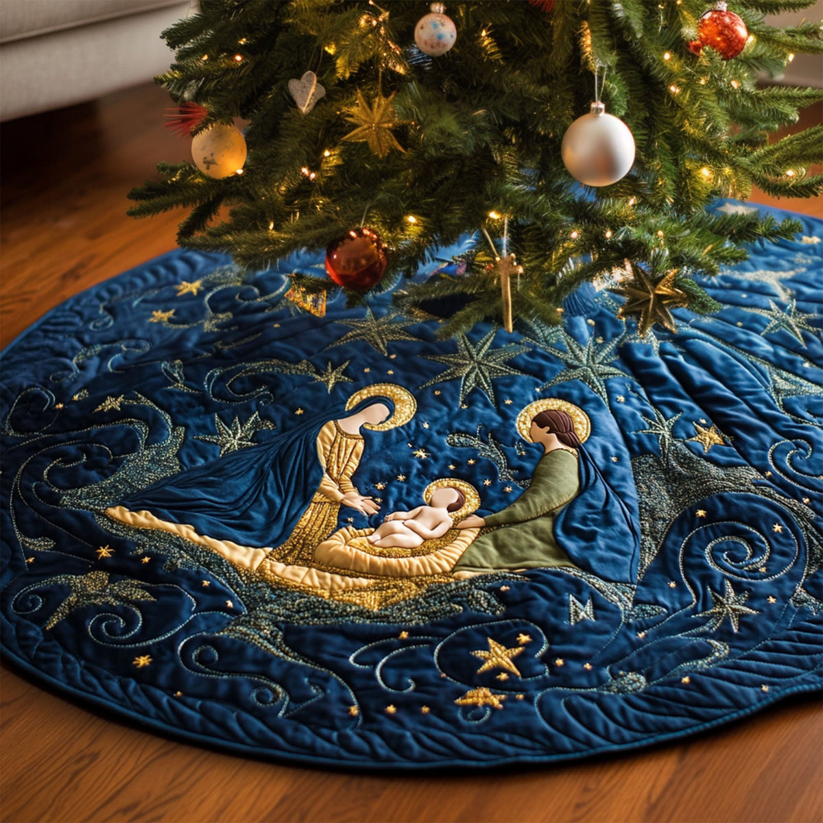 Midnight Miracle Quilted Christmas Tree Skirt VTQ-Myprintsy