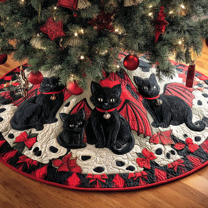 Midnight Noel Cat Christmas Quilted Tree Skirt VTQ-Myprintsy