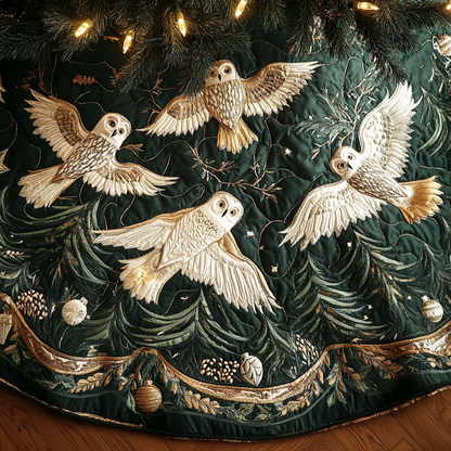 Midnight Snow Owls Christmas Quilted Tree Skirt VTQ-Myprintsy