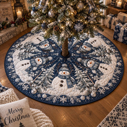 Midnight Snowman Forest Christmas Quilted Tree Skirt VTQ-Myprintsy