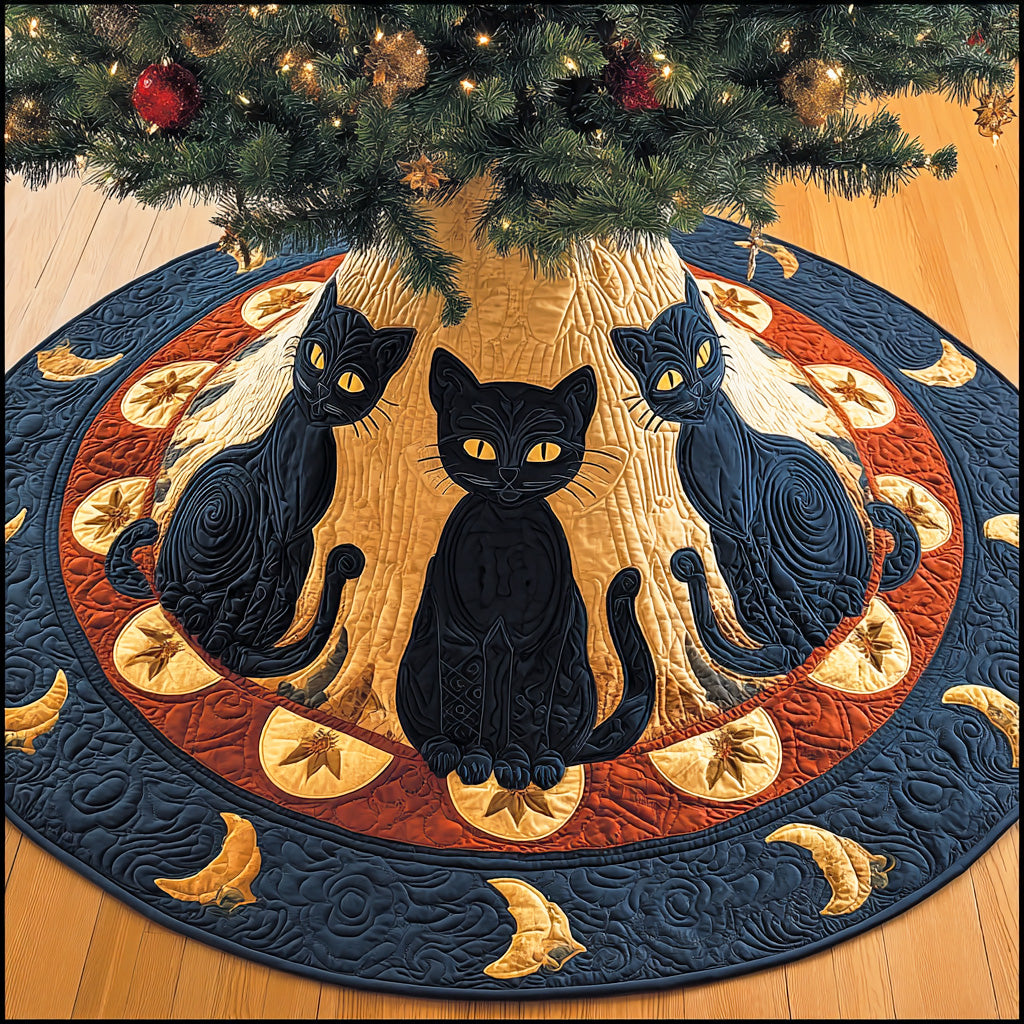 Midnight Whiskers Christmas Quilted Tree Skirt TD-Myprintsy