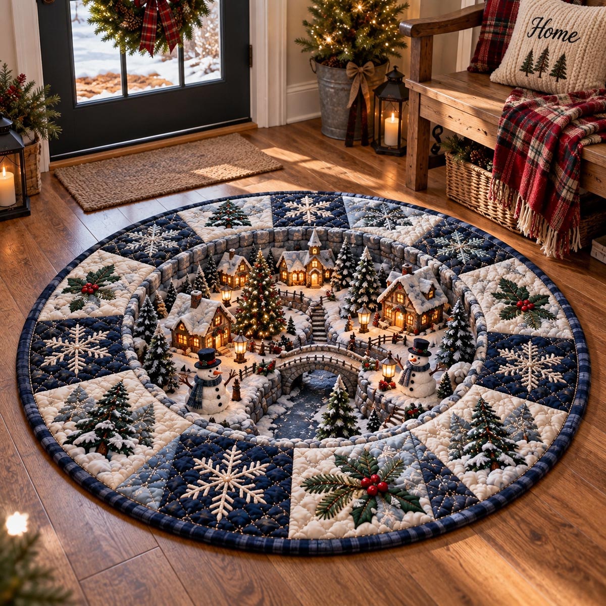 Midnight Winter Village Quilted Round Mat VTQ-Myprintsy