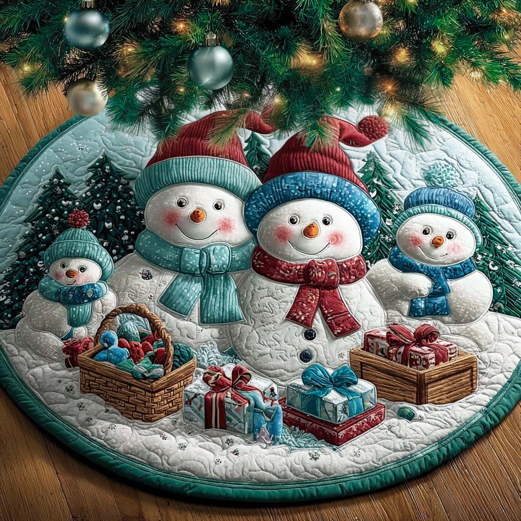 Mint Hat Snow Friends Quilted Tree Skirt-Myprintsy