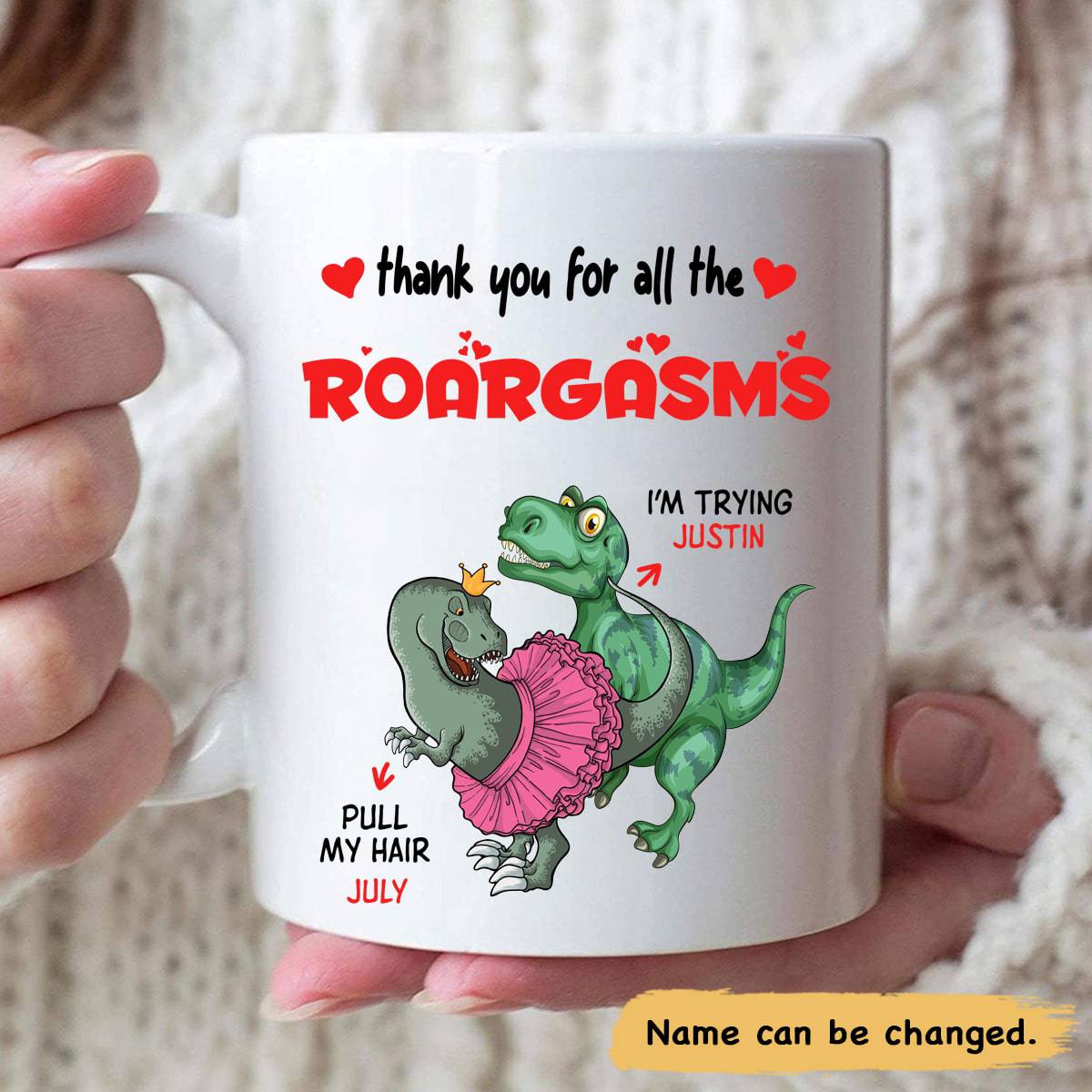 Thank You For All The Roargasms Funny Naughty Dinosaur Couple Valentine Coffee Mug - Personalized Ceramic Mug