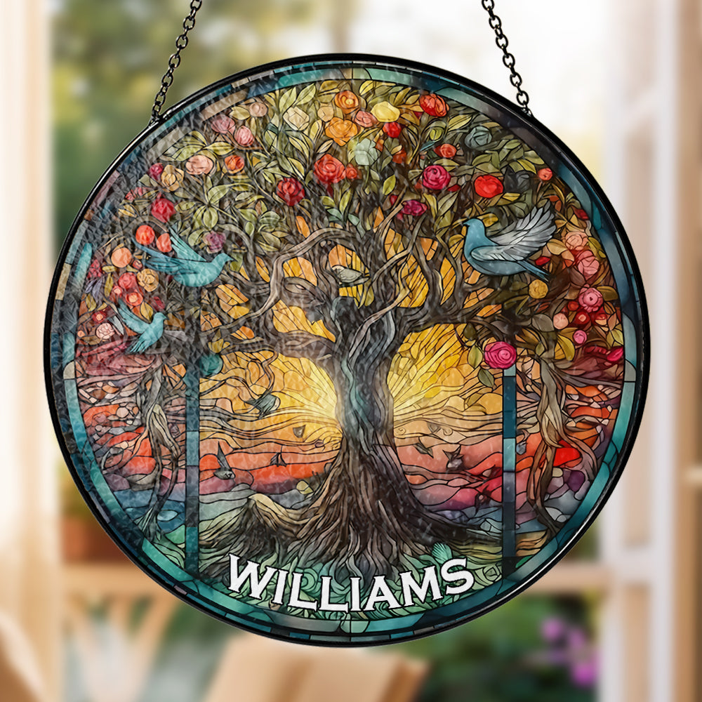 Life Of Tree - Personalized Stained Glass Hanging Suncatcher