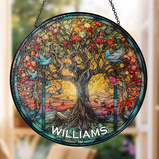 Life Of Tree - Personalized Stained Glass Hanging Suncatcher
