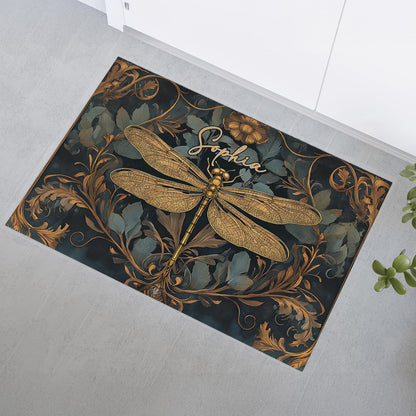 Vintage Hippie Dragonfly Patterned - Personalized Doormat