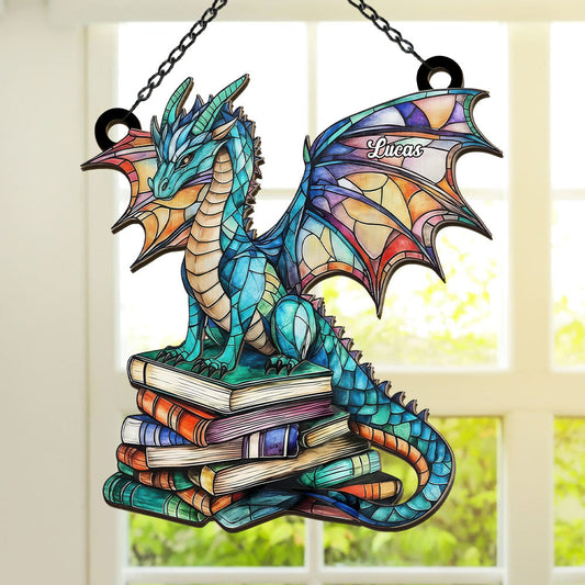 Book Dragon - Personalized Window Hanging Suncatcher