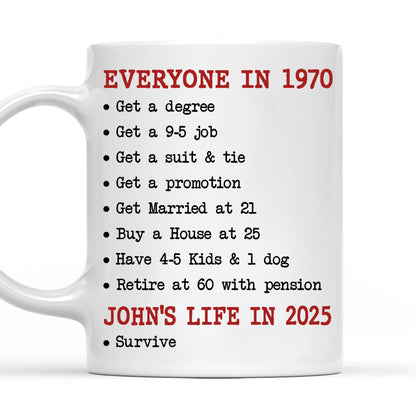 Funny 1970 vs. 2025 Mug – Life Then & Now - Personalized Mug
