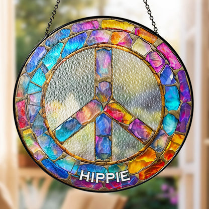 Hippie Peace Sign - Personalized Stained Glass Window Hanging Suncatcher
