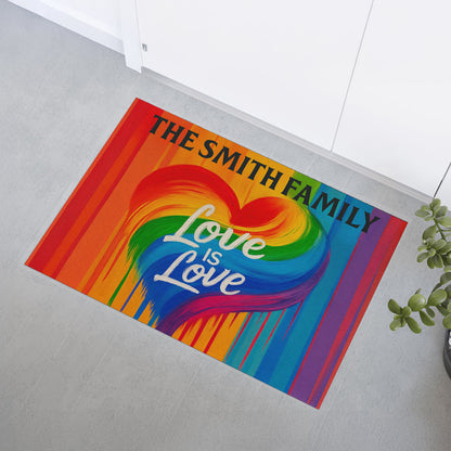 Love Is Love - Personalized Rainbow Heart Doormat