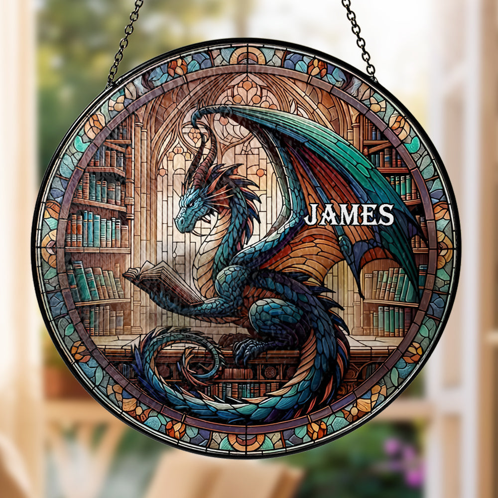Magic Dragon Book - Personalized Stained Glass Window Hanging Suncatcher