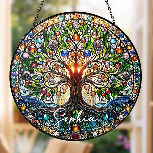 Colorful Tree of Life - Personalized Stained Glass Window Hanging Suncatcher