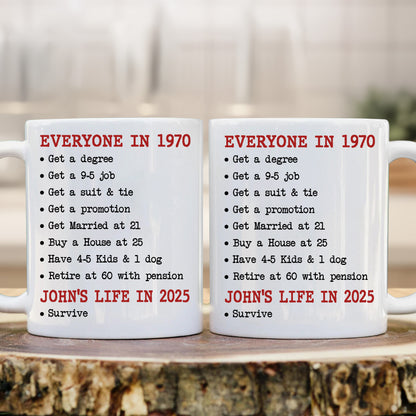 Funny 1970 vs. 2025 Mug – Life Then & Now - Personalized Mug