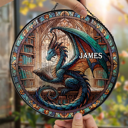 Magic Dragon Book - Personalized Stained Glass Window Hanging Suncatcher