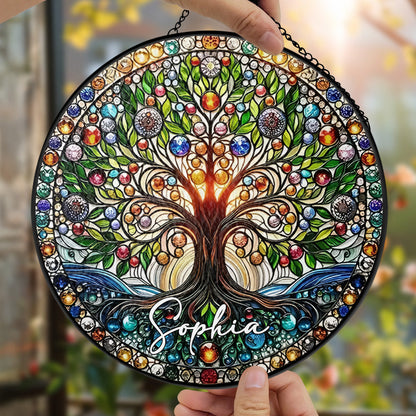 Colorful Tree of Life - Personalized Stained Glass Window Hanging Suncatcher