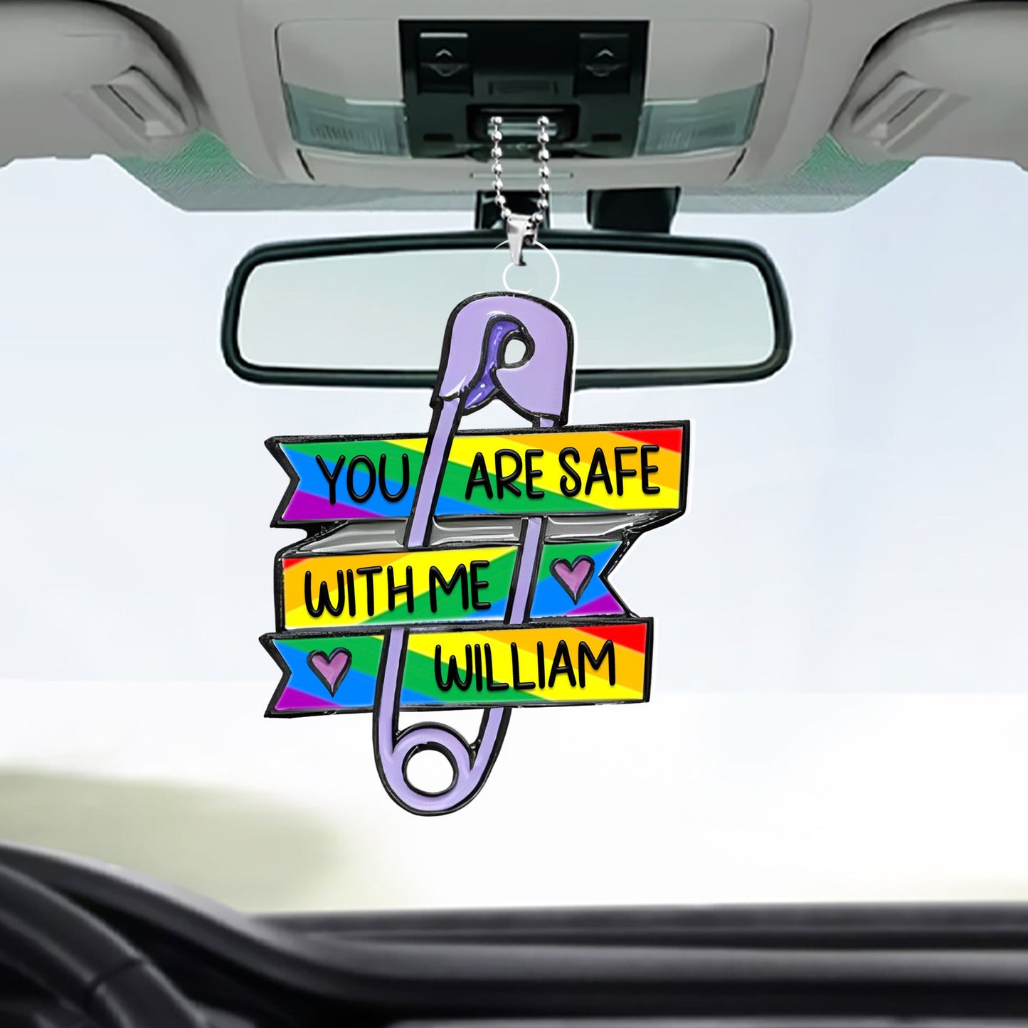 You Are Safe With Me - Personalized Rear View Mirror Accessory