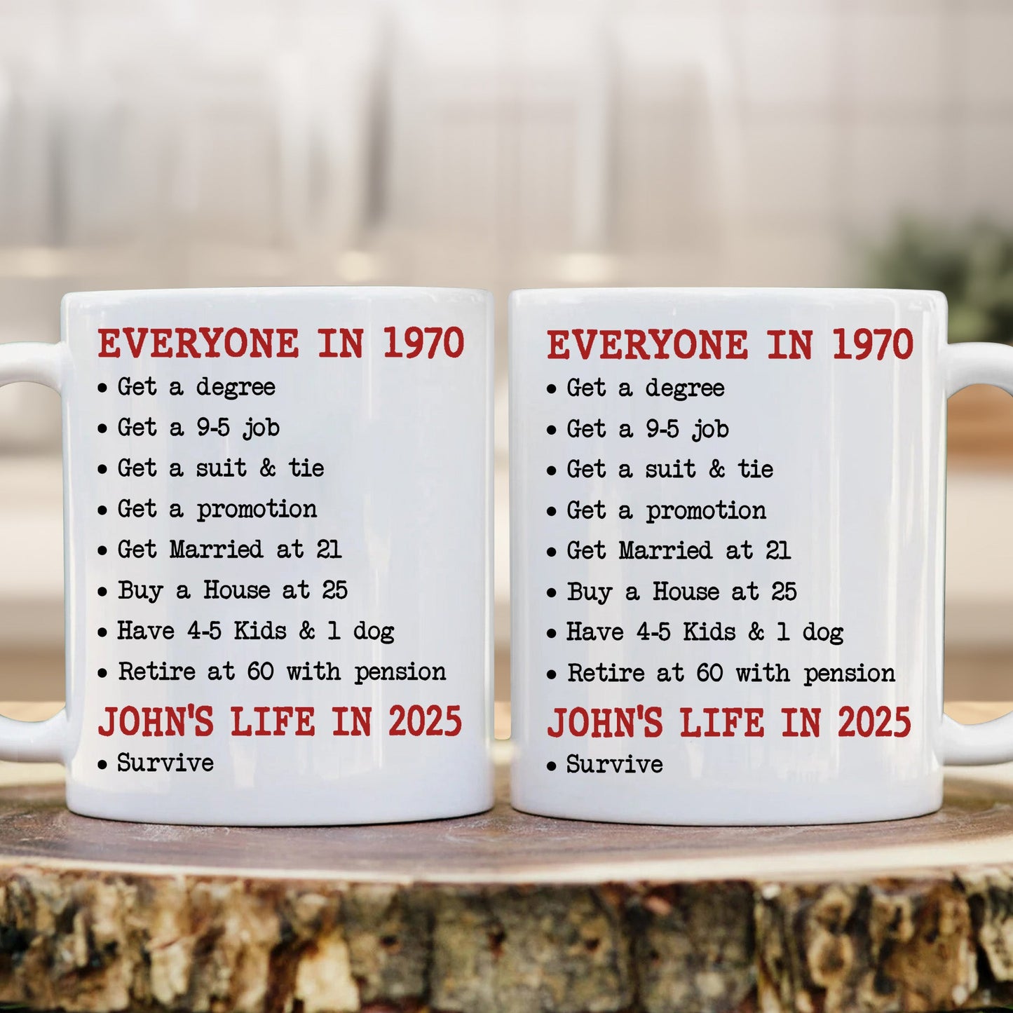 Funny 1970 vs. 2025 Mug – Life Then & Now - Personalized Mug