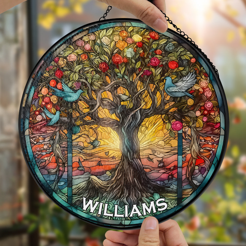 Life Of Tree - Personalized Stained Glass Hanging Suncatcher