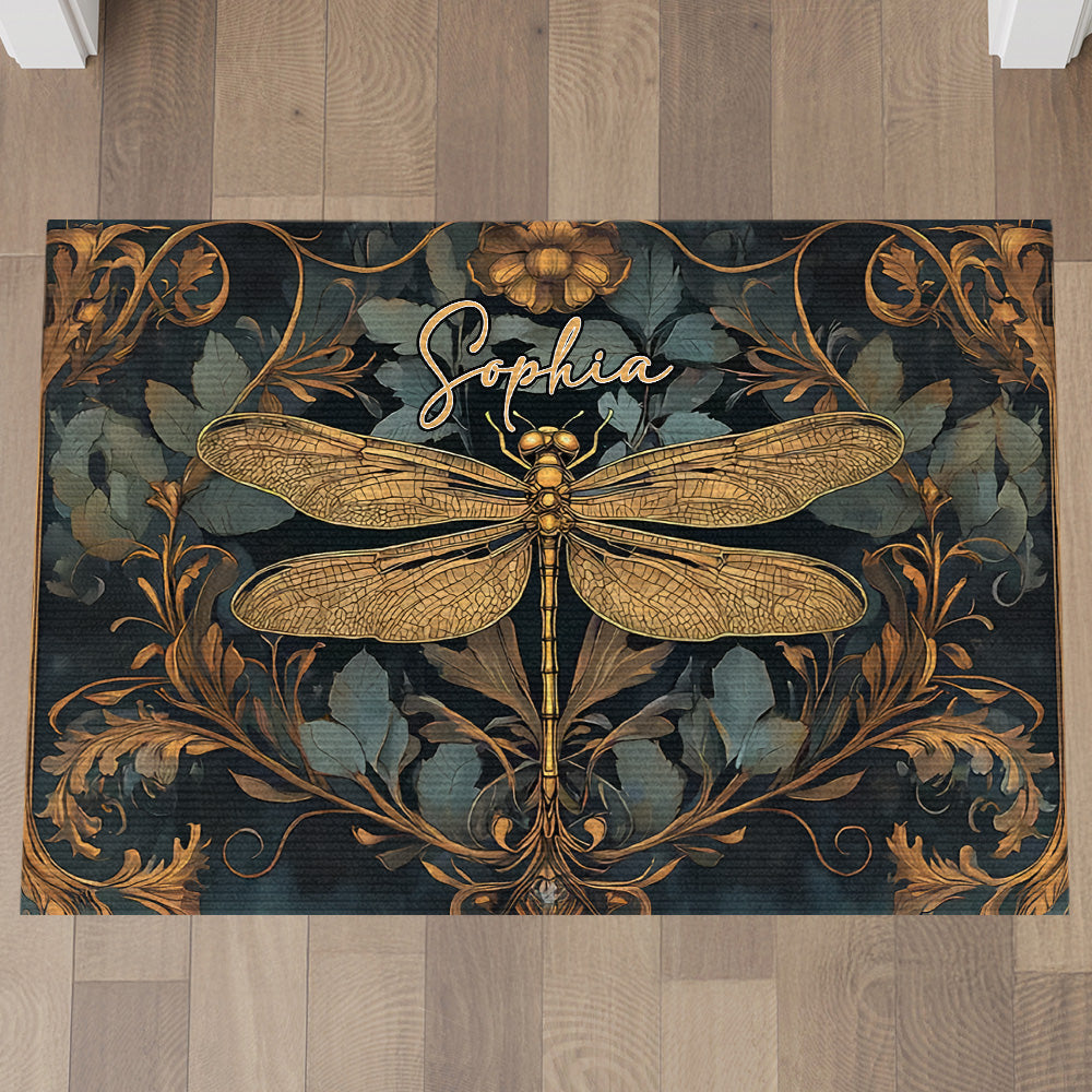 Vintage Hippie Dragonfly Patterned - Personalized Doormat