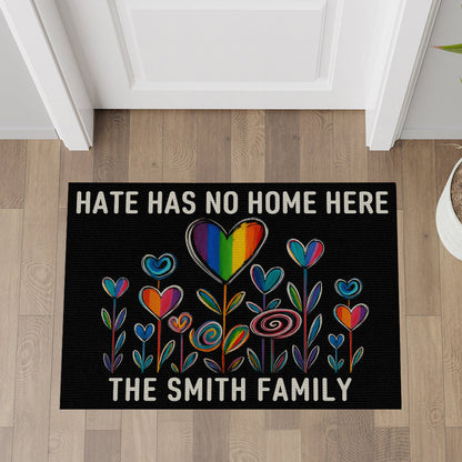 No Hate Here, Vibrant Floral Design - Personalized Doormat