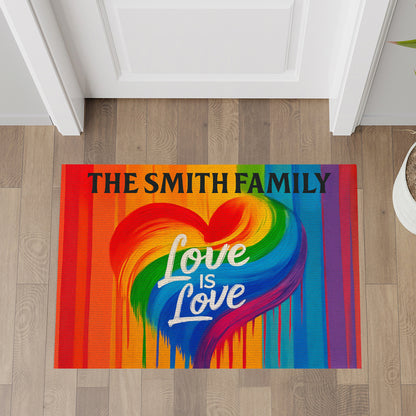 Love Is Love - Personalized Rainbow Heart Doormat