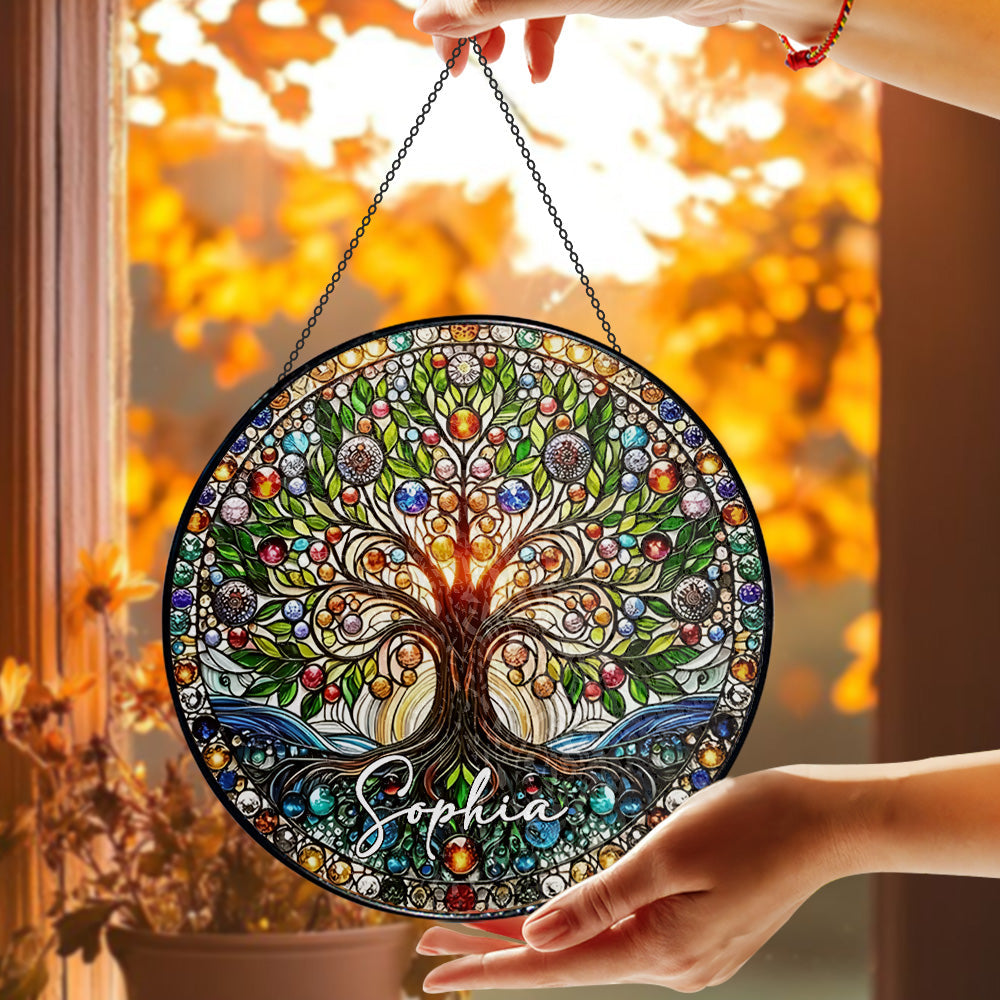 Colorful Tree of Life - Personalized Stained Glass Window Hanging Suncatcher