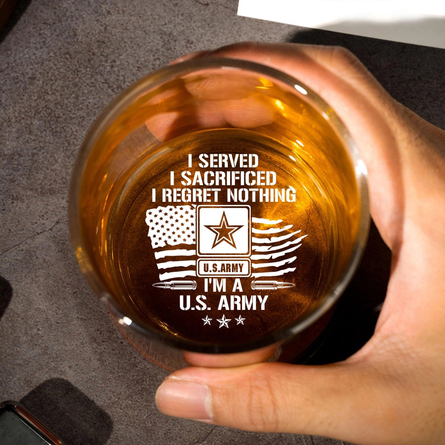 I Served, I Sacrificed, I Regret Nothing - Personalized Engraved Whiskey Glass