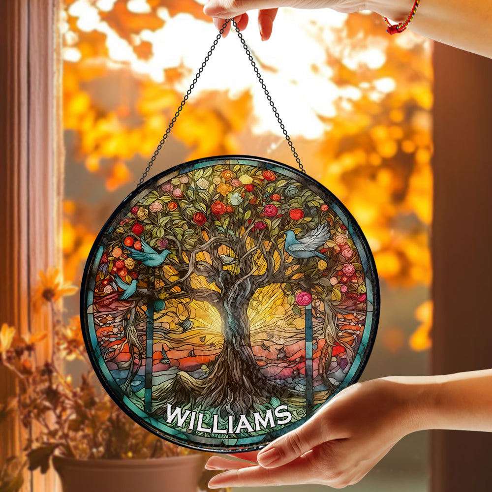 Life Of Tree - Personalized Stained Glass Hanging Suncatcher