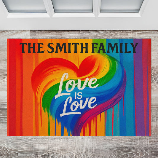 Love Is Love - Personalized Rainbow Heart Doormat