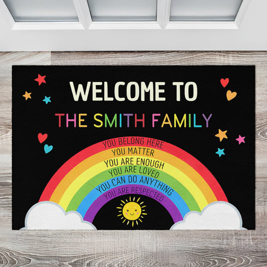 Welcome Rainbow Smile Sun - Personalized Doormat