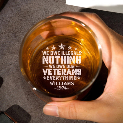 Patriotic Veteran Tribute Glass Ashtray - Personalized Engraved Whiskey Glass