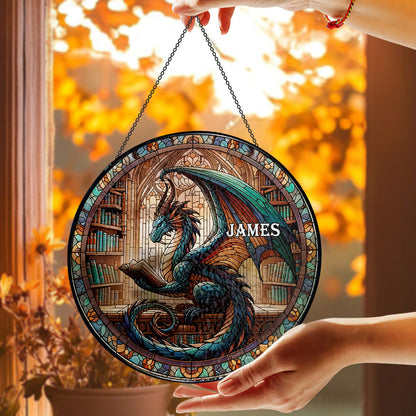 Magic Dragon Book - Personalized Stained Glass Window Hanging Suncatcher